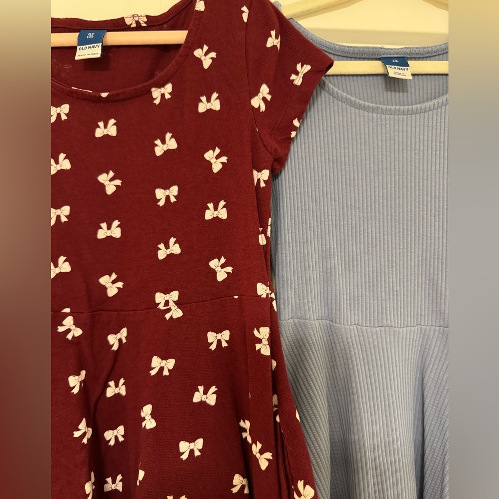 Old Navy Kids Dresses in Burgundy with Bows and Light Blue - Picture 2 of 4